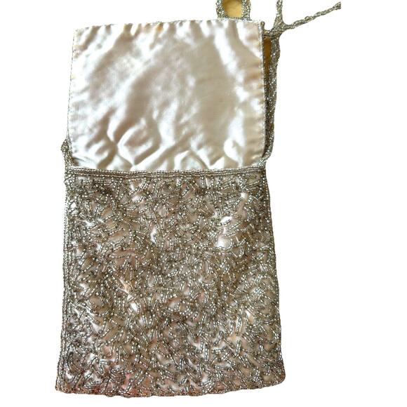 VTG Silver Beaded Tiny Purse Formal Bag Prom Dance Formal Wedding Guest 40s 50s - Picture 2 of 11